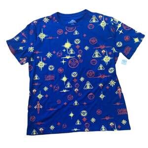 Captain marvel Mens XL  new with tags shirt short sleeve blue all over